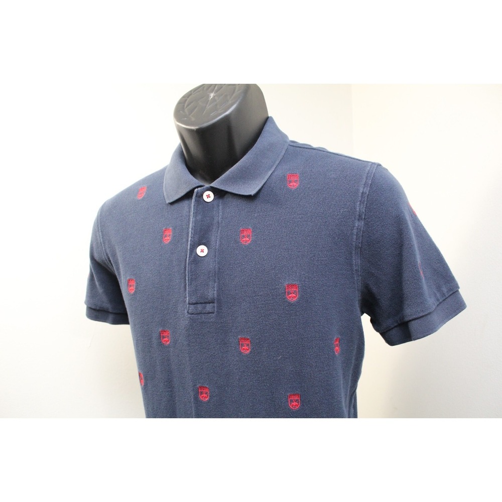 Brooks Brothers Red Fleece Golf Polo Blue All Over Logo Short Sleeve Mens Medium